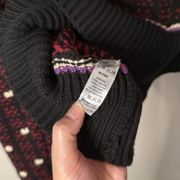 Mutma Cheli Black Multi Cotton Crew Neck Cardigan Sweater - Picture 9 of 10